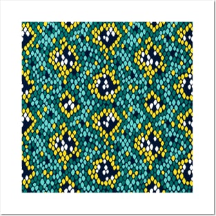 Snakeskin Pattern (Yellow and Teal) Posters and Art